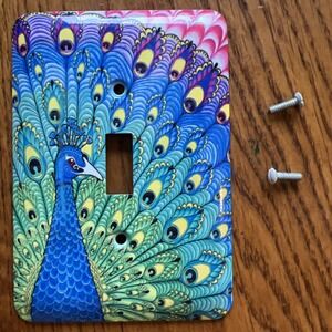 Metal Single Light Switch Cover Wall Plate Peacock Feathers 3.5"x5"